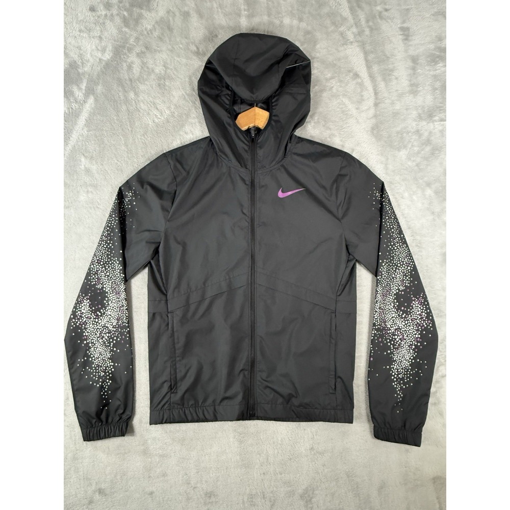Nike Essential‎ Repel Reflective Running Jacket Womens XS Black Hooded
